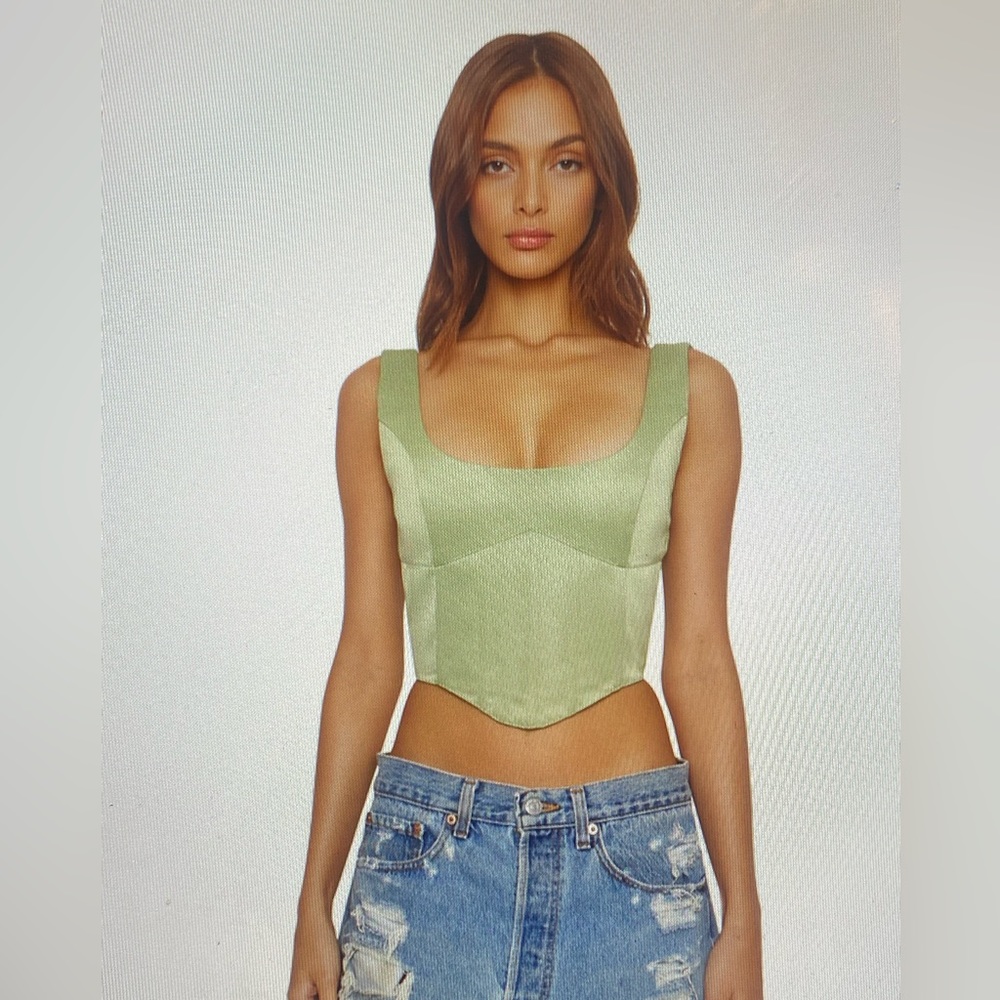 Danielle Guizio green satin lace-up bustier